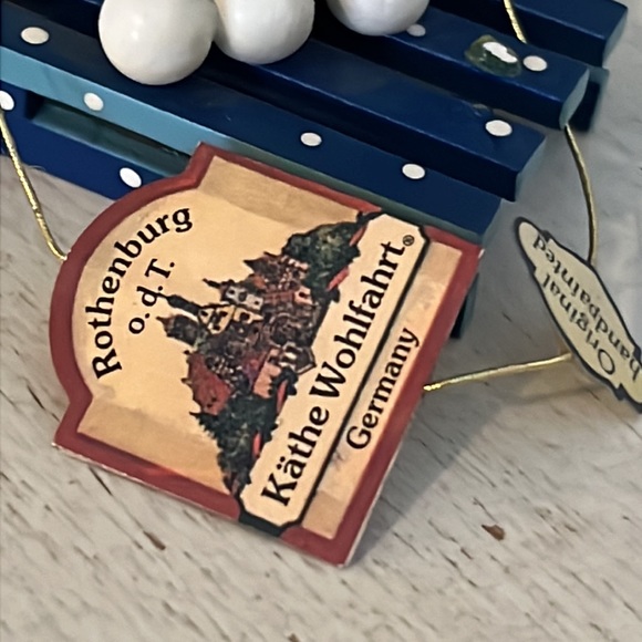 Vintage Kathe Wohlfahrt Christmas ornament w/tag snowman on sled Germany - Picture 5 of 5
